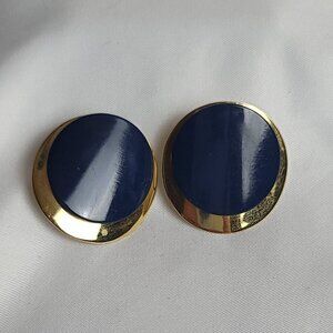 Share Vintage Napier Navy and Gold Clip On Earrings
